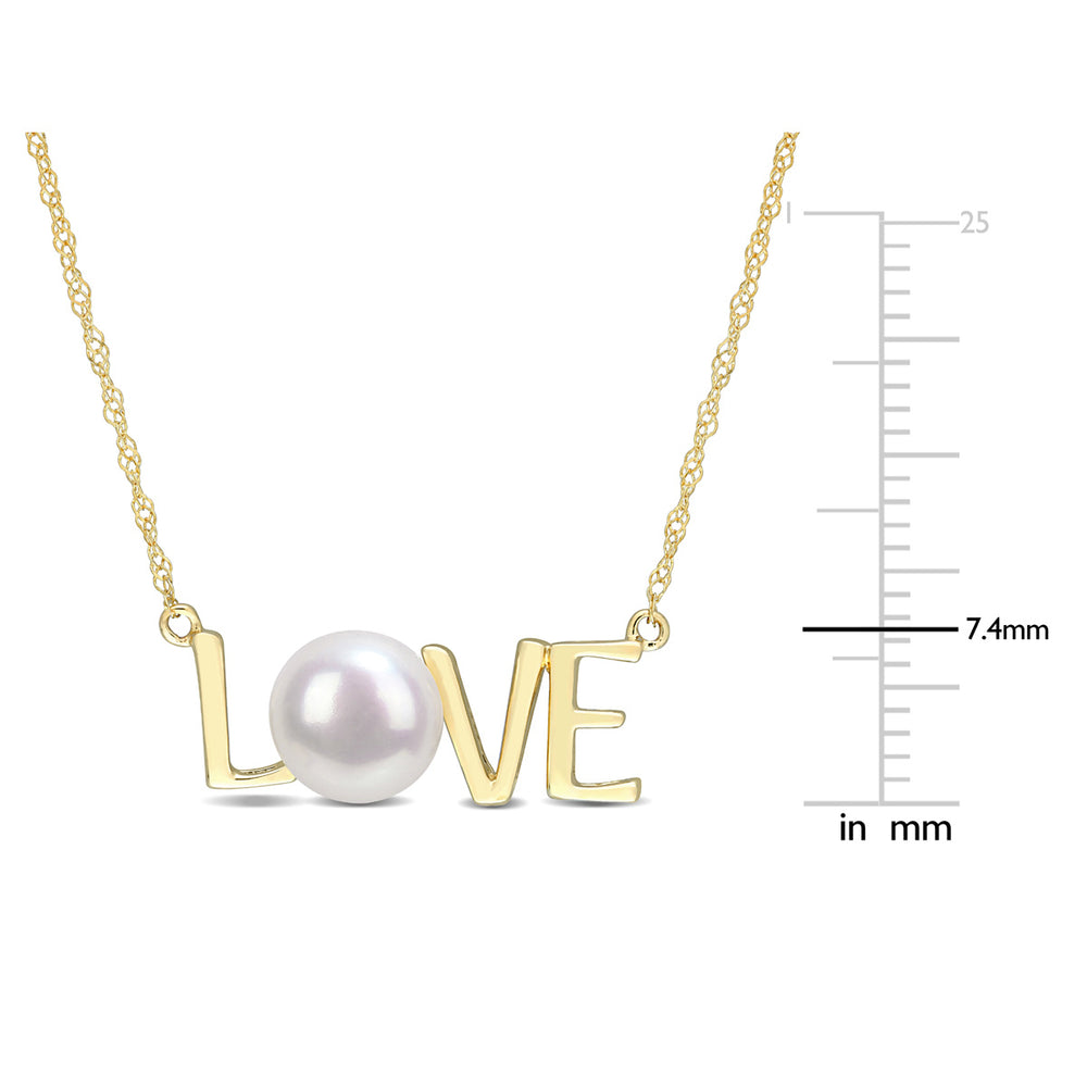 7-7.5MM Freshwater Cultured Pearl LOVE Pendant Necklace in10K Yellow Gold with Chain Image 2