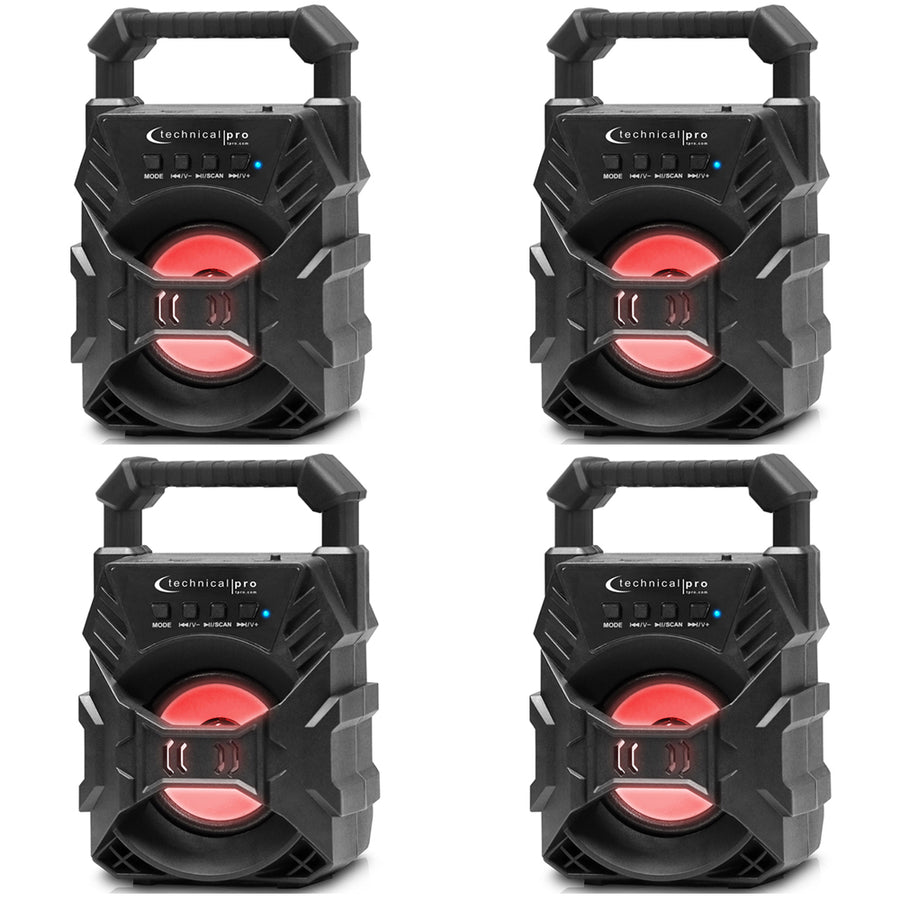 (4 Qty) Technical Pro Portable Rechargeable Compact Bluetooth Speaker with LED/USB/FM/TFLightweightPerfect for Image 1