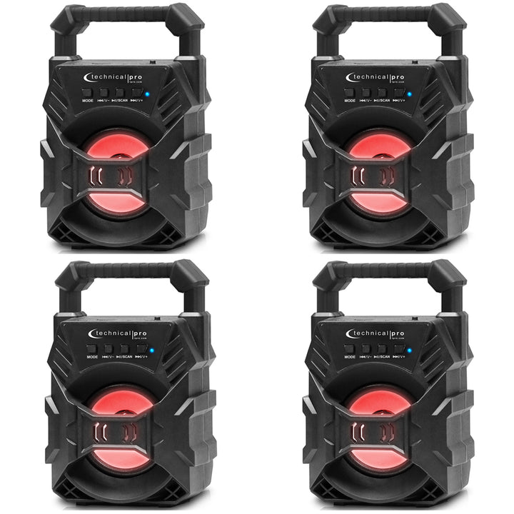 (4 Qty) Technical Pro Portable Rechargeable Compact Bluetooth Speaker with LED/USB/FM/TFLightweightPerfect for Image 1