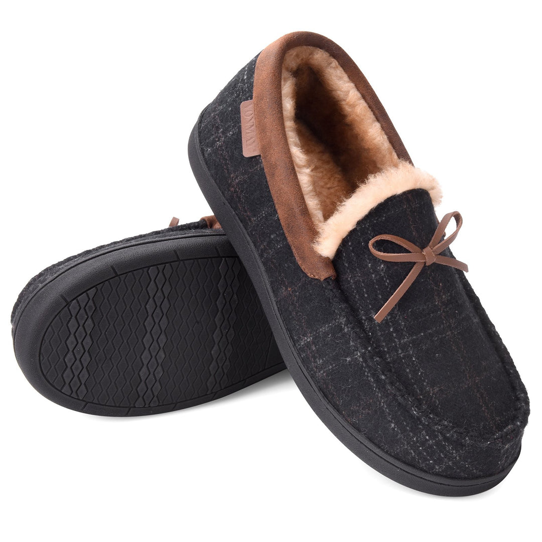 Mens Moccasin Slippers Faux faux Memory Foam Warm Indoor Outdoor Non-Slip Image 1