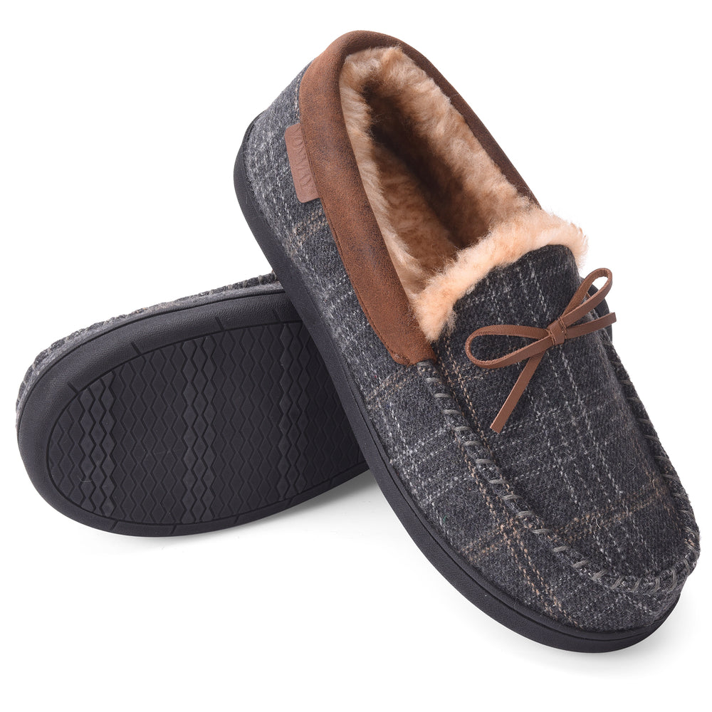 Mens Moccasin Slippers Fuzzy House Shoes Faux faux Warm Memory Foam Indoor Outdoor Image 2