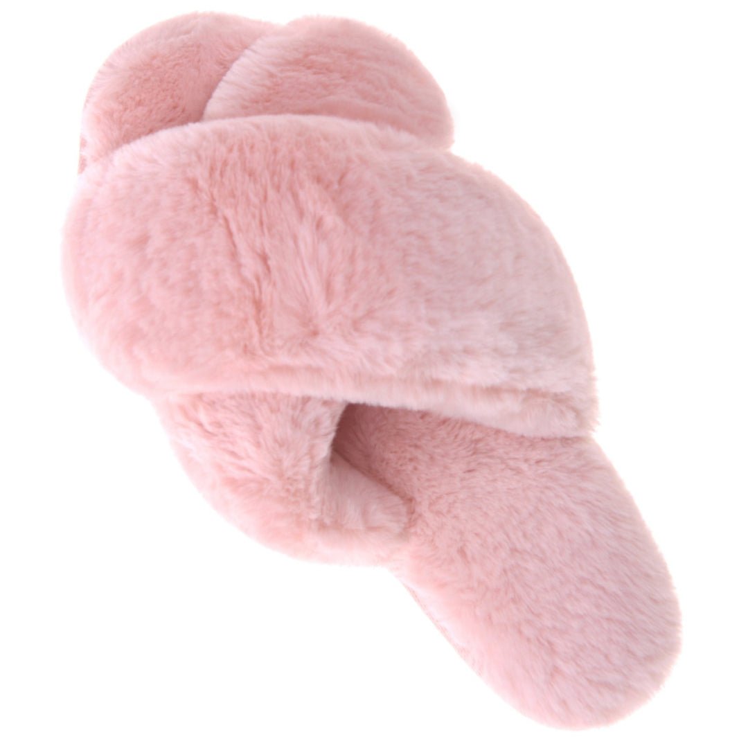 Fuzzy Slides Women Faux faux Open Toe Slippers Soft Memory Foam Non-Slip Cozy Image 1