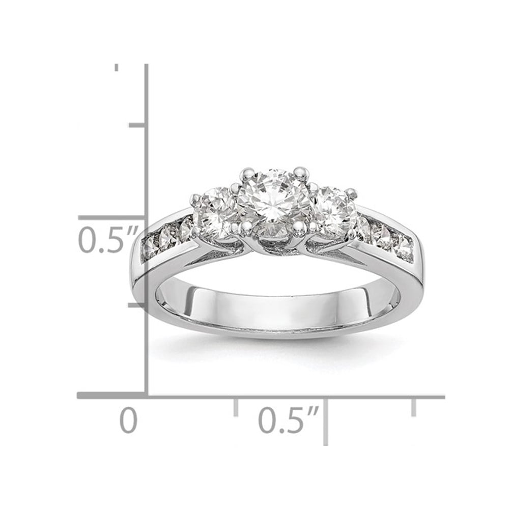 1.00 Carat (ctw G-H-ISI1-SI2) Lab Grown Diamond Three Stone Engagement Ring in 14K White Gold Image 3