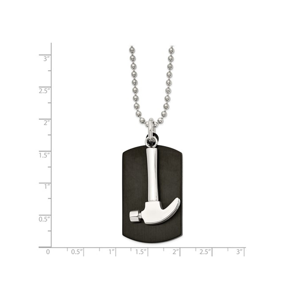 Mens Stainless Steel Hammer Dog Tag Pendant Necklace with Chain (24 Inches) Image 2