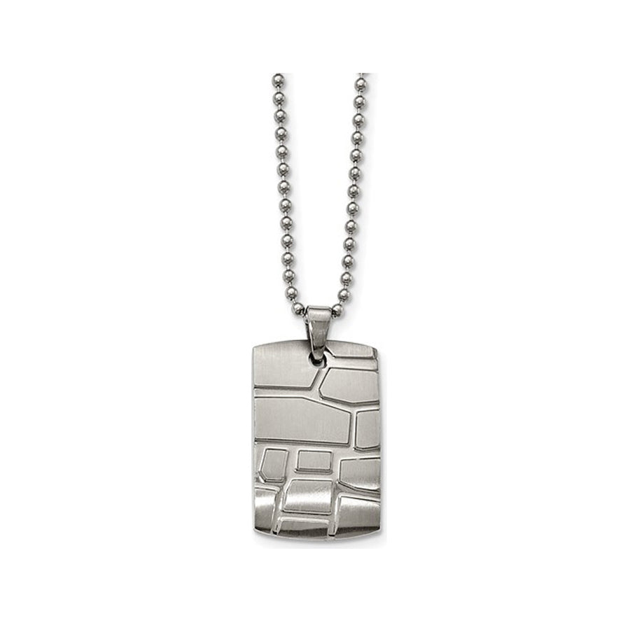 Mens Stainless Steel Patterned Dogtag Pendant Necklace with Chain (22 Inches) Image 1