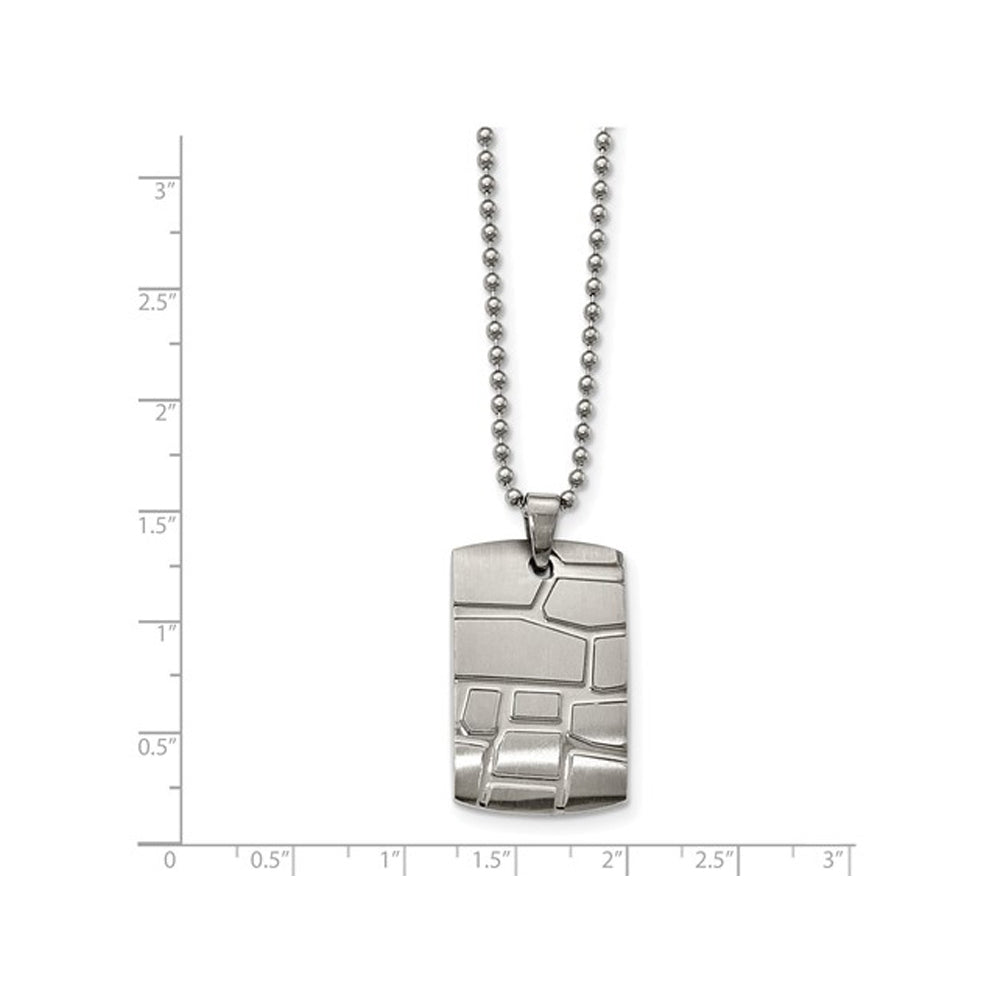 Mens Stainless Steel Patterned Dogtag Pendant Necklace with Chain (22 Inches) Image 2