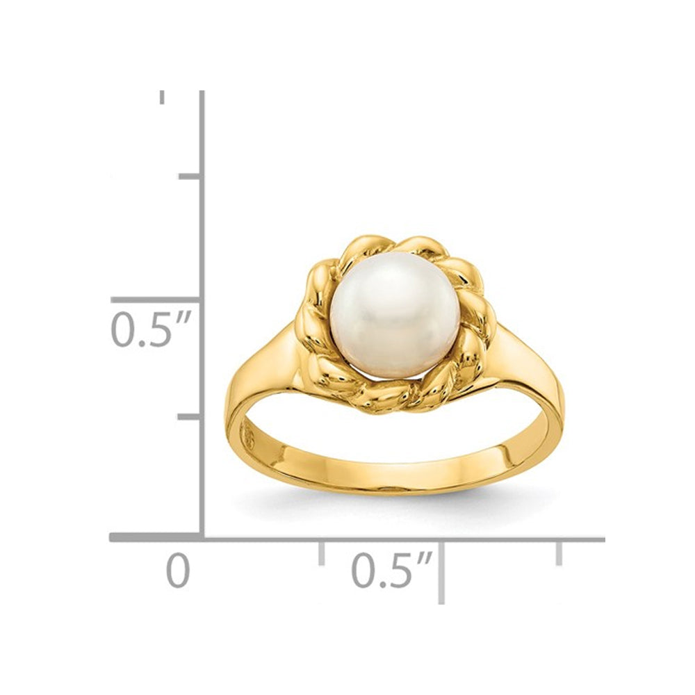 14K Yellow Gold 6-7mm Freshwater Cultured White Pearl Ring Image 2