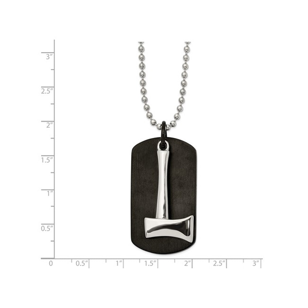 Mens Stainless Steel Axe Dog Tag Pendant Necklace with Chain (24 Inches) Image 2