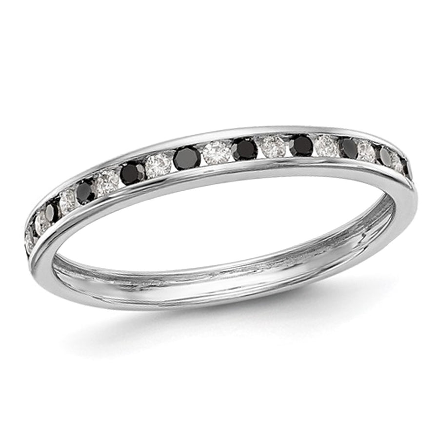 1/4 Carat (ctw) Black and White Diamond Wedding Band Ring in 14K White Gold Image 1