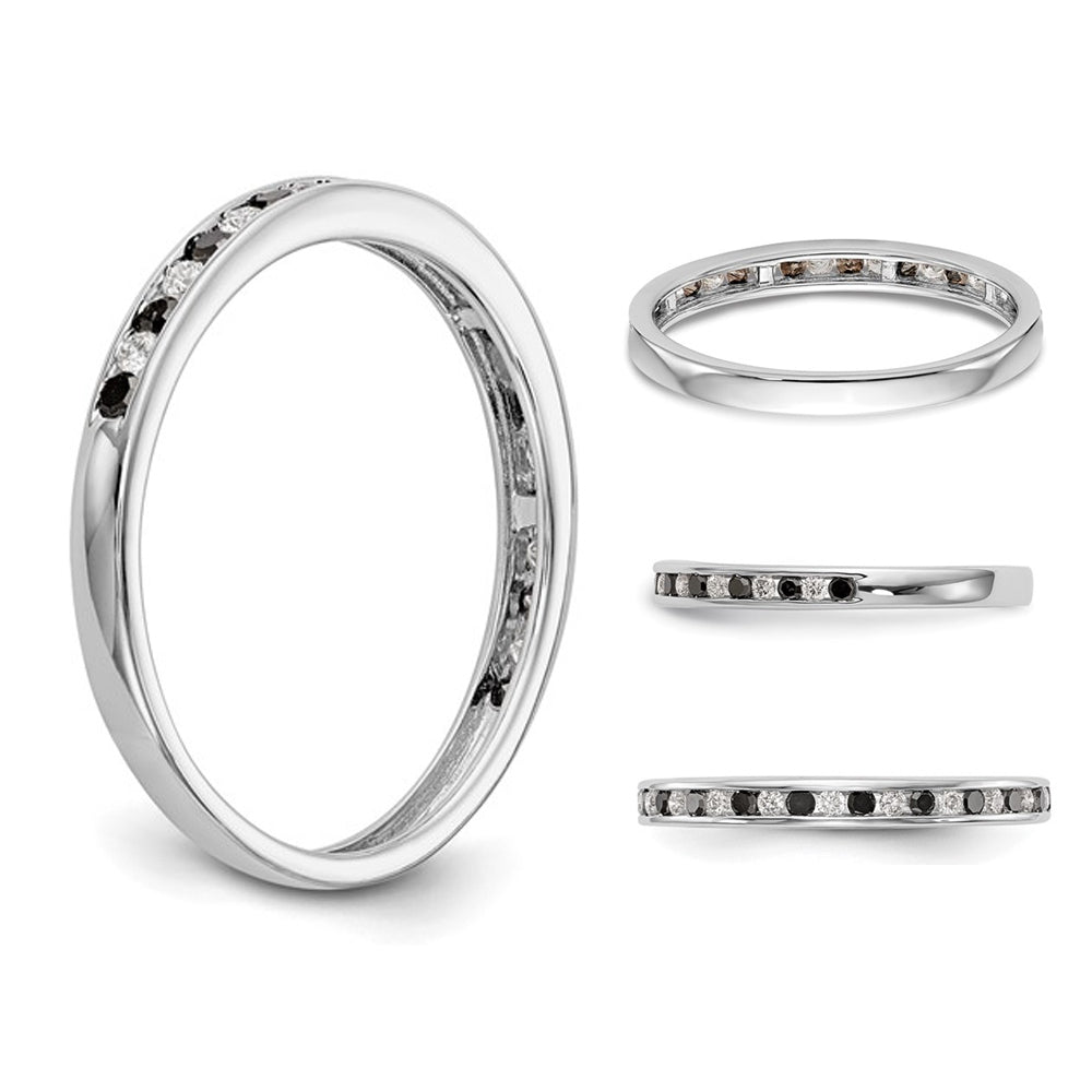 1/4 Carat (ctw) Black and White Diamond Wedding Band Ring in 14K White Gold Image 2