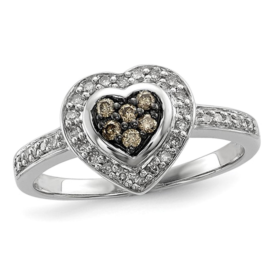 1/5 Carat (ctw) Champagne Diamond Heart Promise Ring in Sterling Silver Image 1
