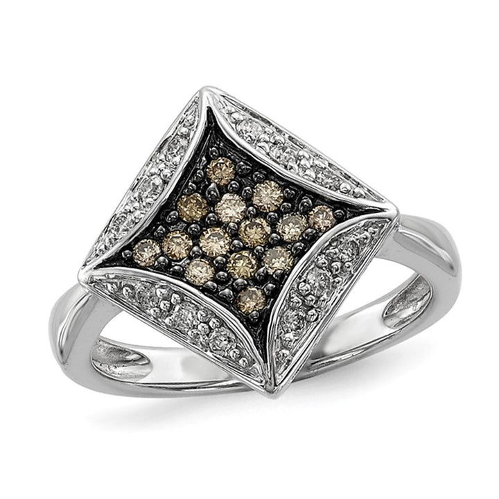 1/3 Carat (ctw) Champagne Diamond Geometric Ring in Sterling Silver Image 1