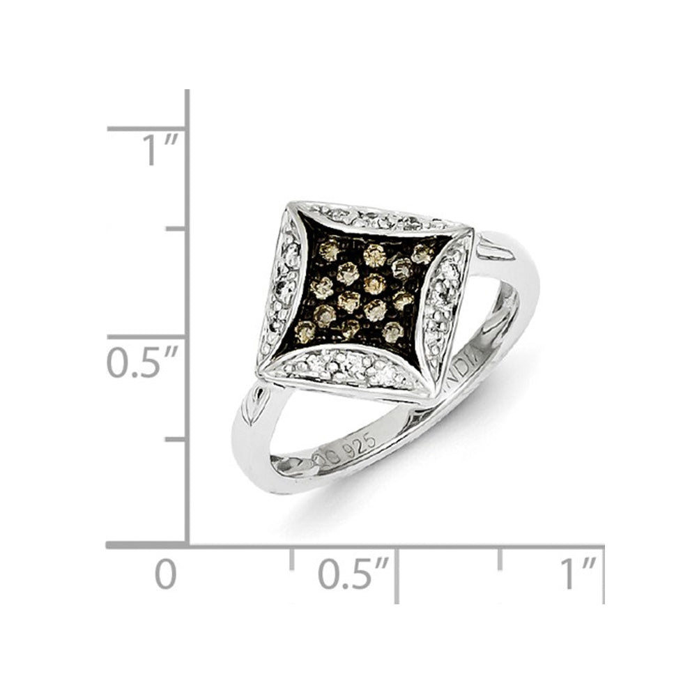 1/3 Carat (ctw) Champagne Diamond Geometric Ring in Sterling Silver Image 4