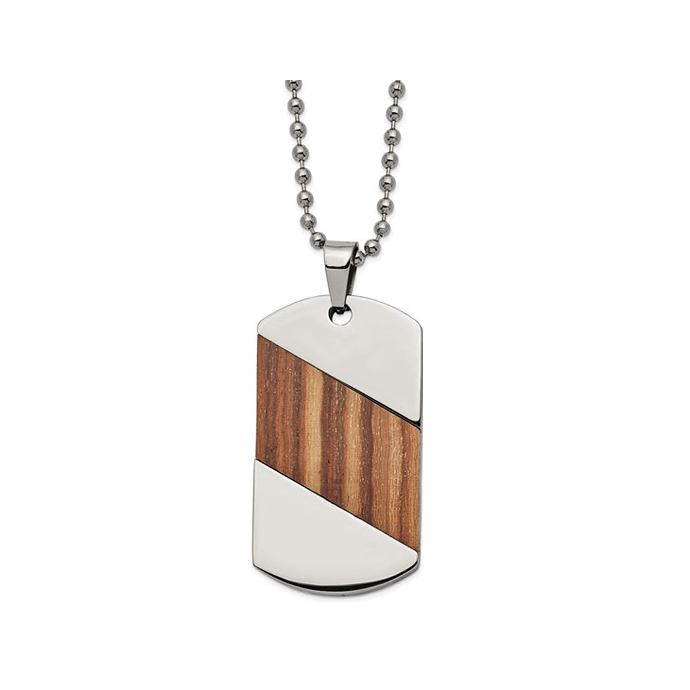 Mens Dog Tag Pendant Necklace with Rosewood Inlay in Titanium with Chain Image 1