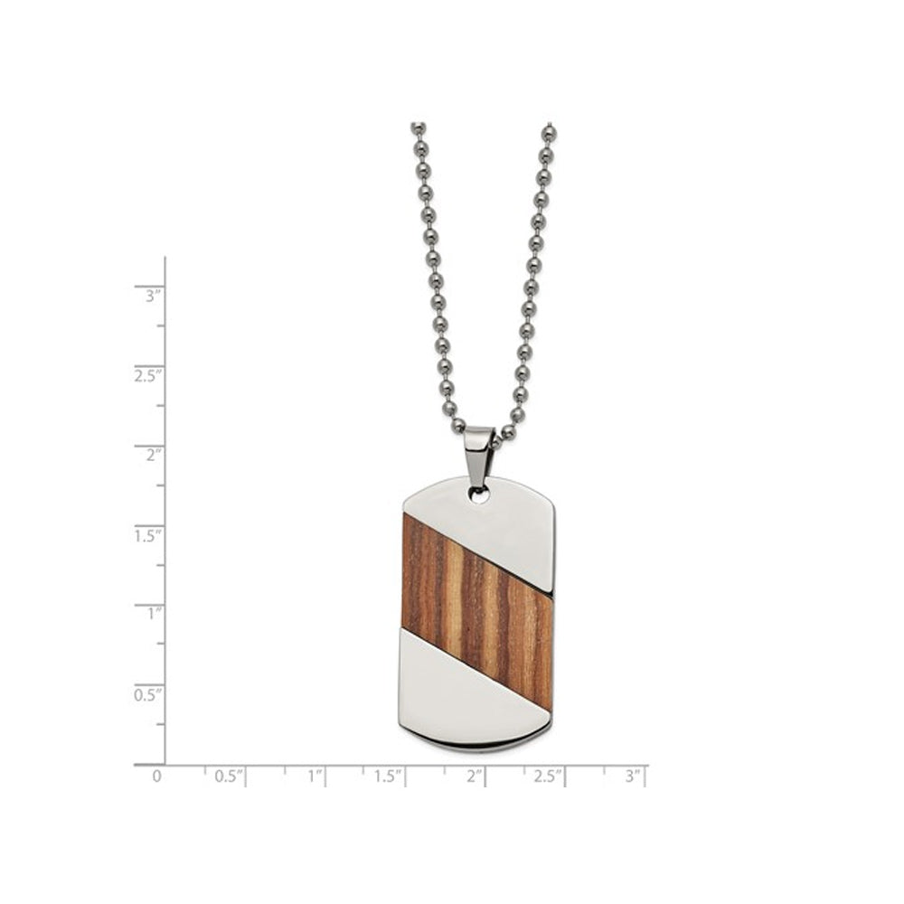 Mens Dog Tag Pendant Necklace with Rosewood Inlay in Titanium with Chain Image 3