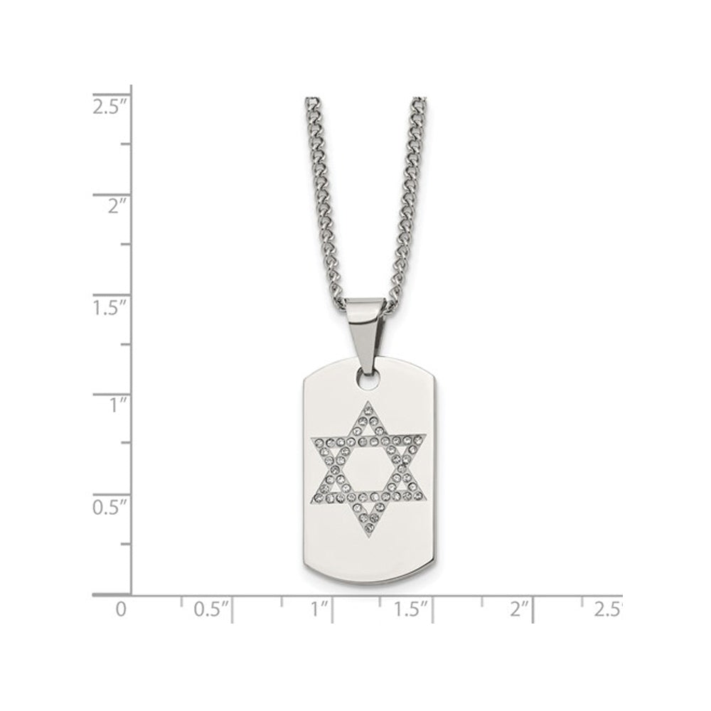 Mens Stainless Steel Star of David Dogtag Pendant Necklace with Chain Image 3