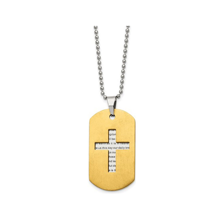 Mens Stainless Steel Cross and Prayer Dogtag Pendant Necklace with Chain (22 Inches) Image 1