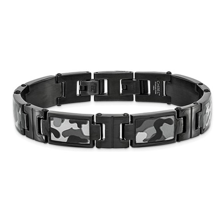 Mens Black Plated Stainless Steel Camouflage Bracelet (8.50 Inches) Image 1