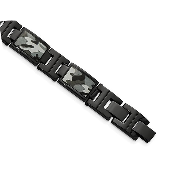 Mens Black Plated Stainless Steel Camouflage Bracelet (8.50 Inches) Image 4