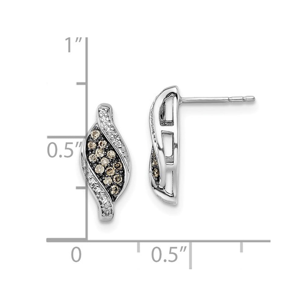 1/5 Carat (ctw) Champagne and White Diamond Earrings in Sterling Silver Image 2