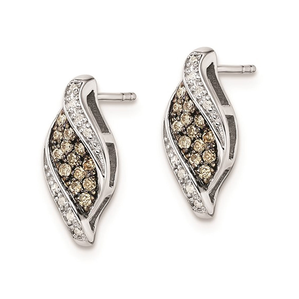 1/5 Carat (ctw) Champagne and White Diamond Earrings in Sterling Silver Image 4