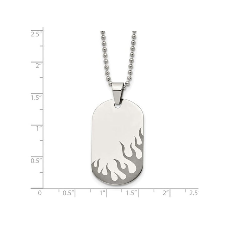 Mens Stainless Steel Flaming Dogtag Pendant Necklace with Chain Image 3