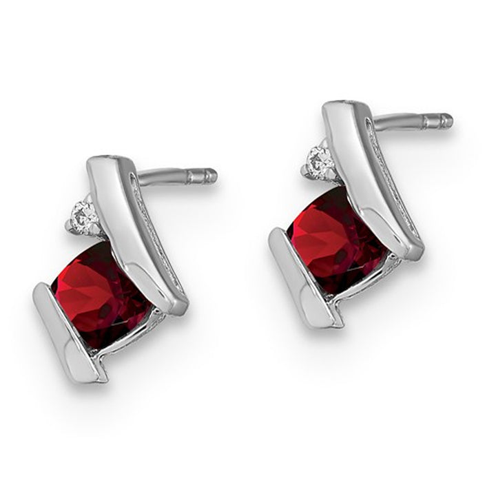 9/10 Carat (ctw) Cushion Cut Garnet Post Earrings in 10k White Gold Image 2