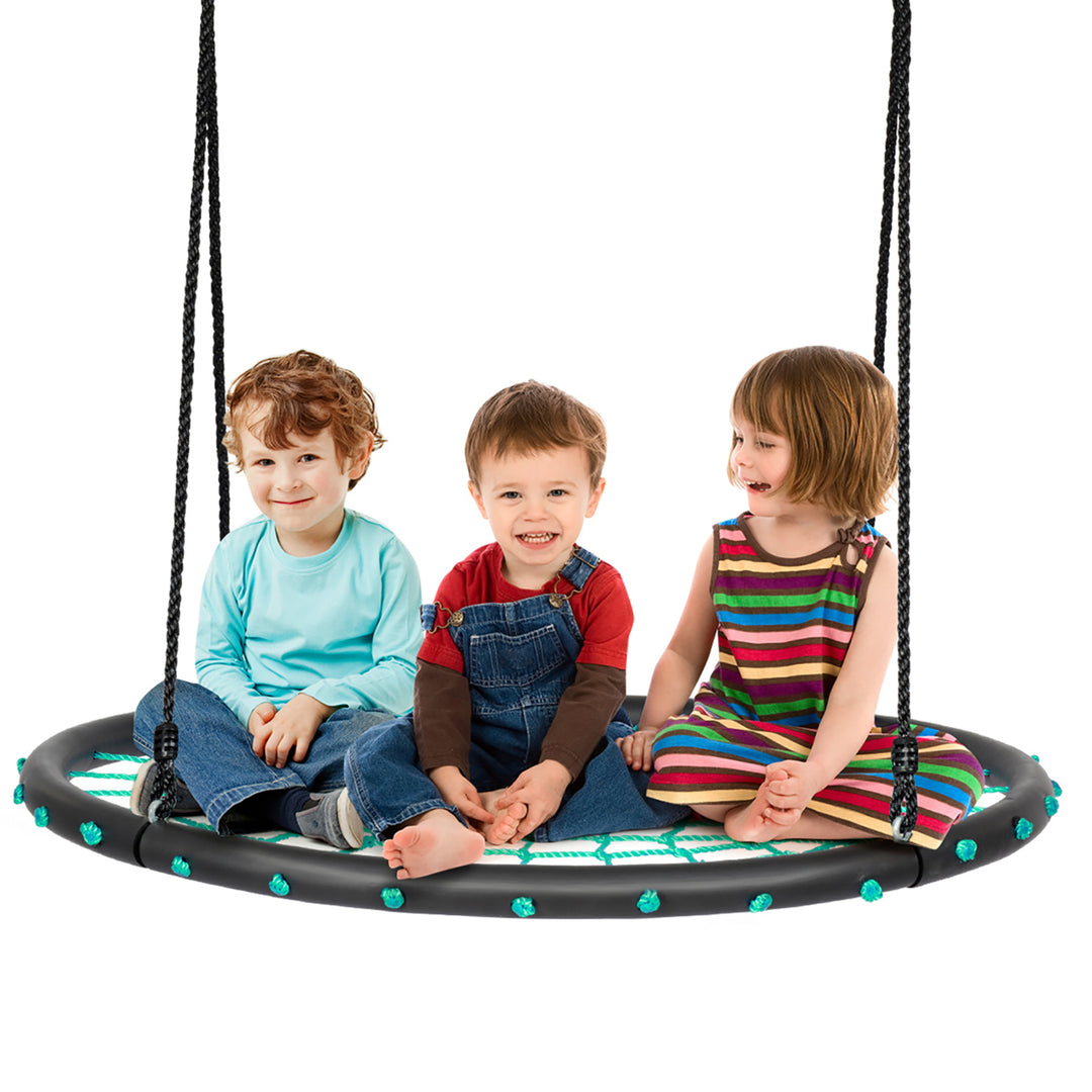 Costway 40 Spider Web Tree Swing Set w/ Adjustable Hanging Ropes Kids Play Set BlueGreenOrange Image 1