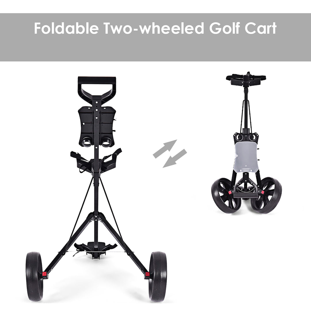 Folding 2 Wheel Push Pull Golf Club Cart Trolley Swivel w/Scoreboard Lightweight Image 6