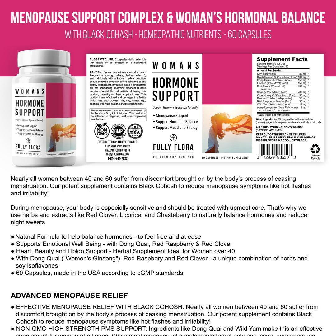 Fully Flora Womens Hormone Support Supplement Menopause Relief Black Cohosh Image 4