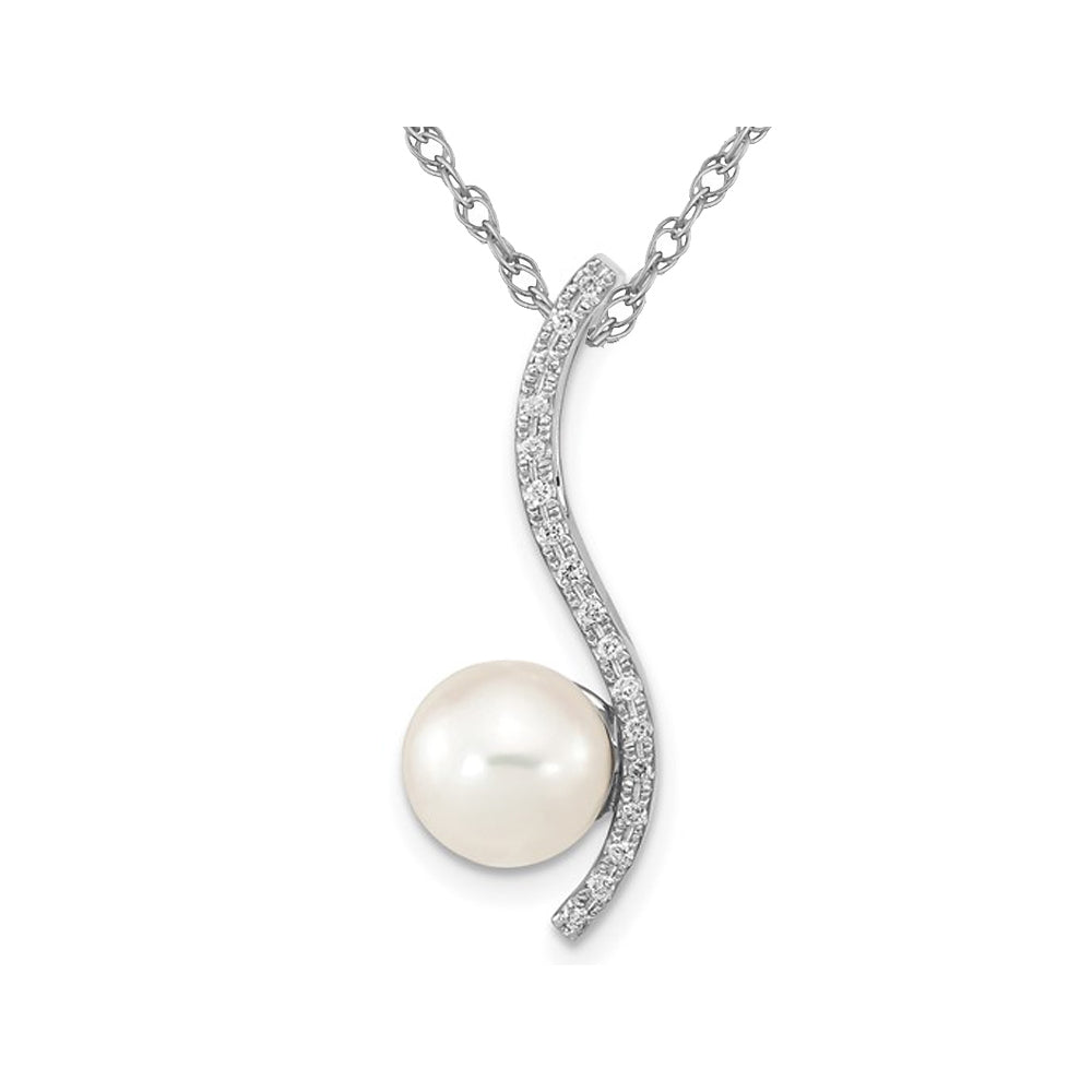 7-8mm White Saltwater Akoya Pearl Pendant Necklace in 14K White Gold with Chain Image 1