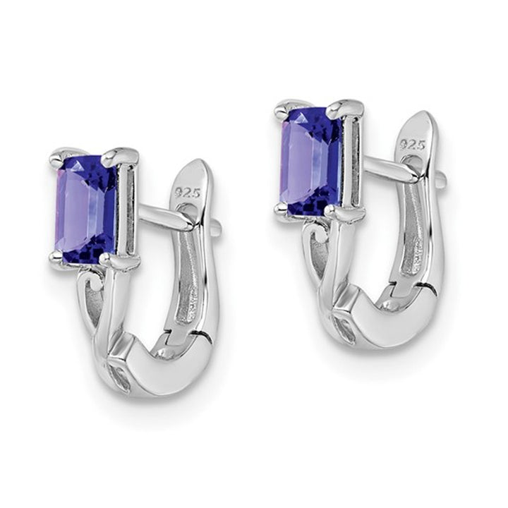 3/5 Carat (ctw) Tanzanite Hoop Earrings in Sterling Silver Image 3