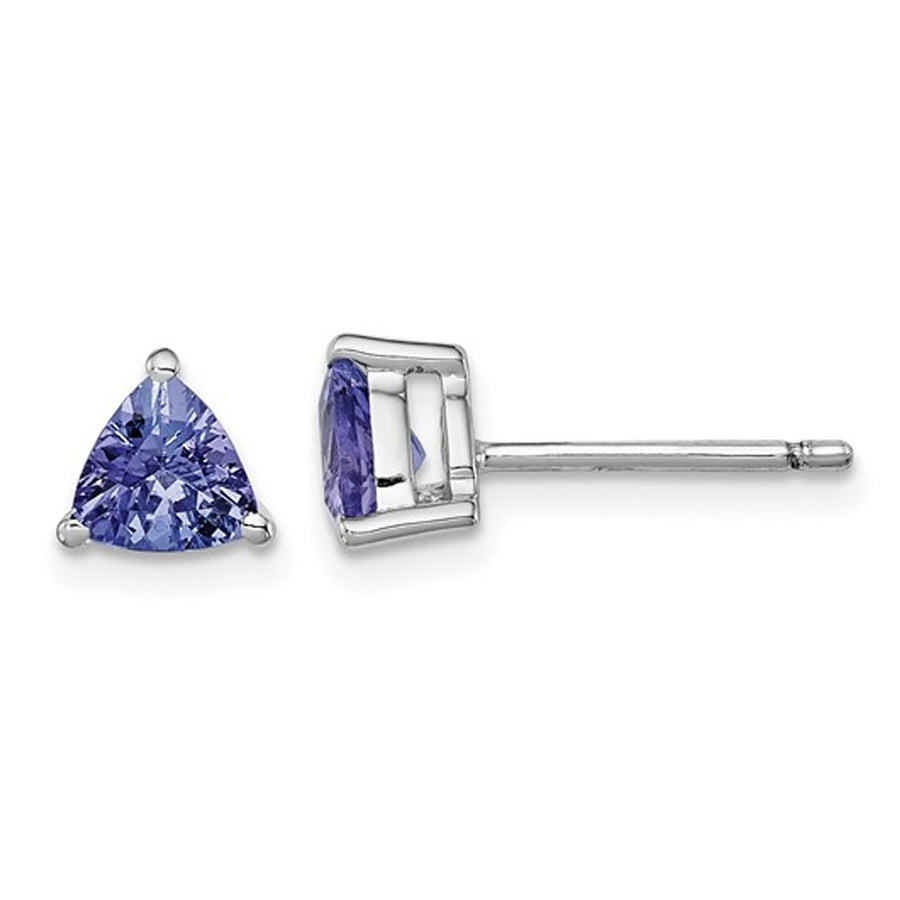 1.00 Carat (ctw) Trillian Tanzanite Solitaire Stud Earrings in Sterling Silver Image 1