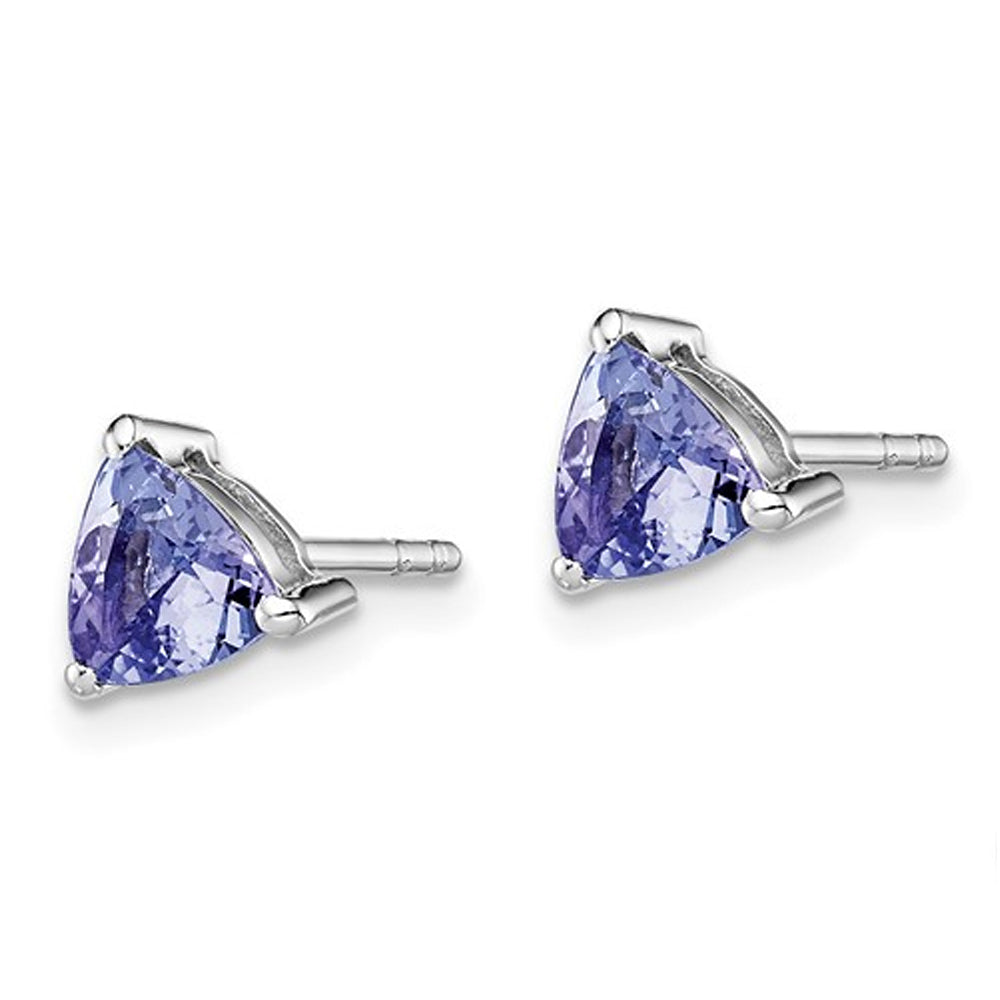 1.00 Carat (ctw) Trillian Tanzanite Solitaire Stud Earrings in Sterling Silver Image 3