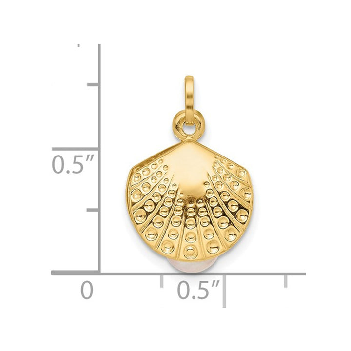 Freshwater Cultured Rice Pearl Clam Charm Pendant Necklace in 14K Yellow Gold with Chain Image 3