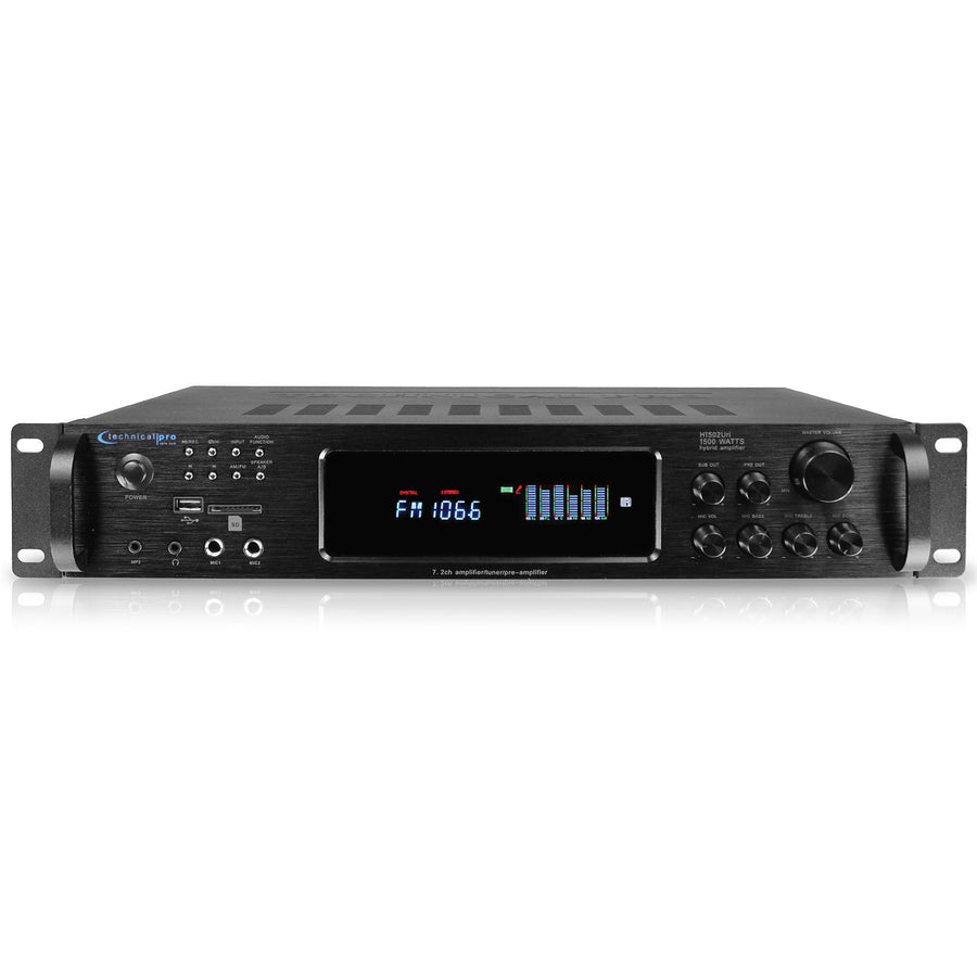 Technical Pro 1500 Watts Bluetooth Home Stereo Digital Multi Channel Hybrid Amplifier with USB SD Inputs, 2 Mic Inputs, Image 1