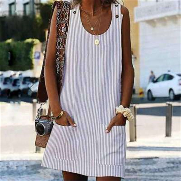 Crew Neck Women Dresses Shift Daily Boho Pockets Striped Dresses Image 4