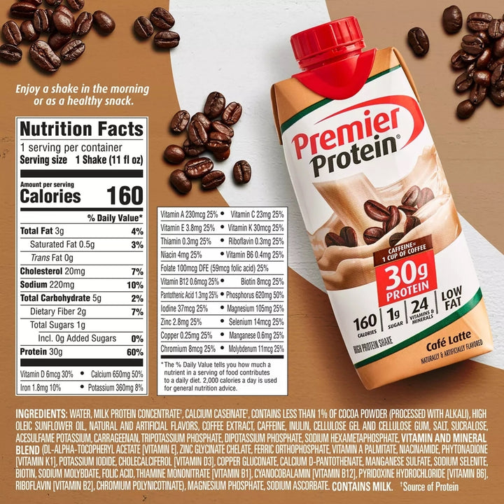 Premier Protein 30g High Protein Shake Cafe Latte 11 Fluid Ounce (Pack of 15) Image 2