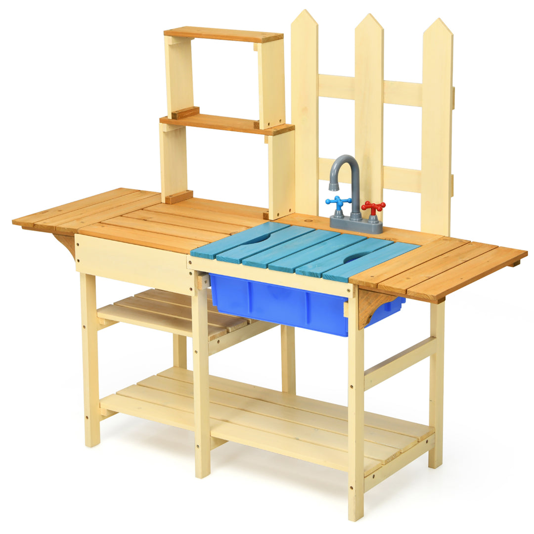 Kids Wooden Mud Kitchen Pretend Cook Playset Toy For Children Image 1