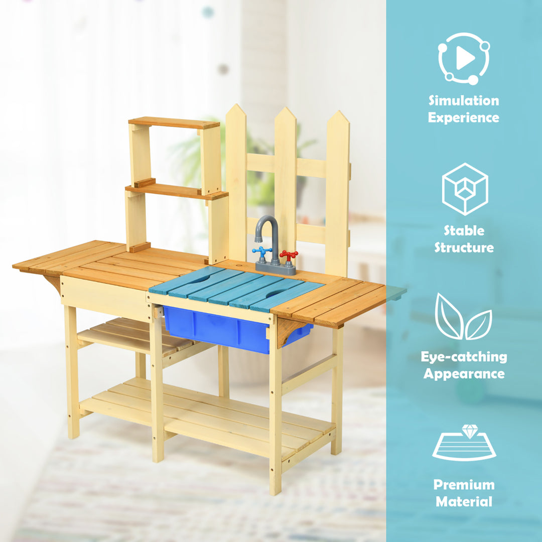 Kids Wooden Mud Kitchen Pretend Cook Playset Toy For Children Image 6