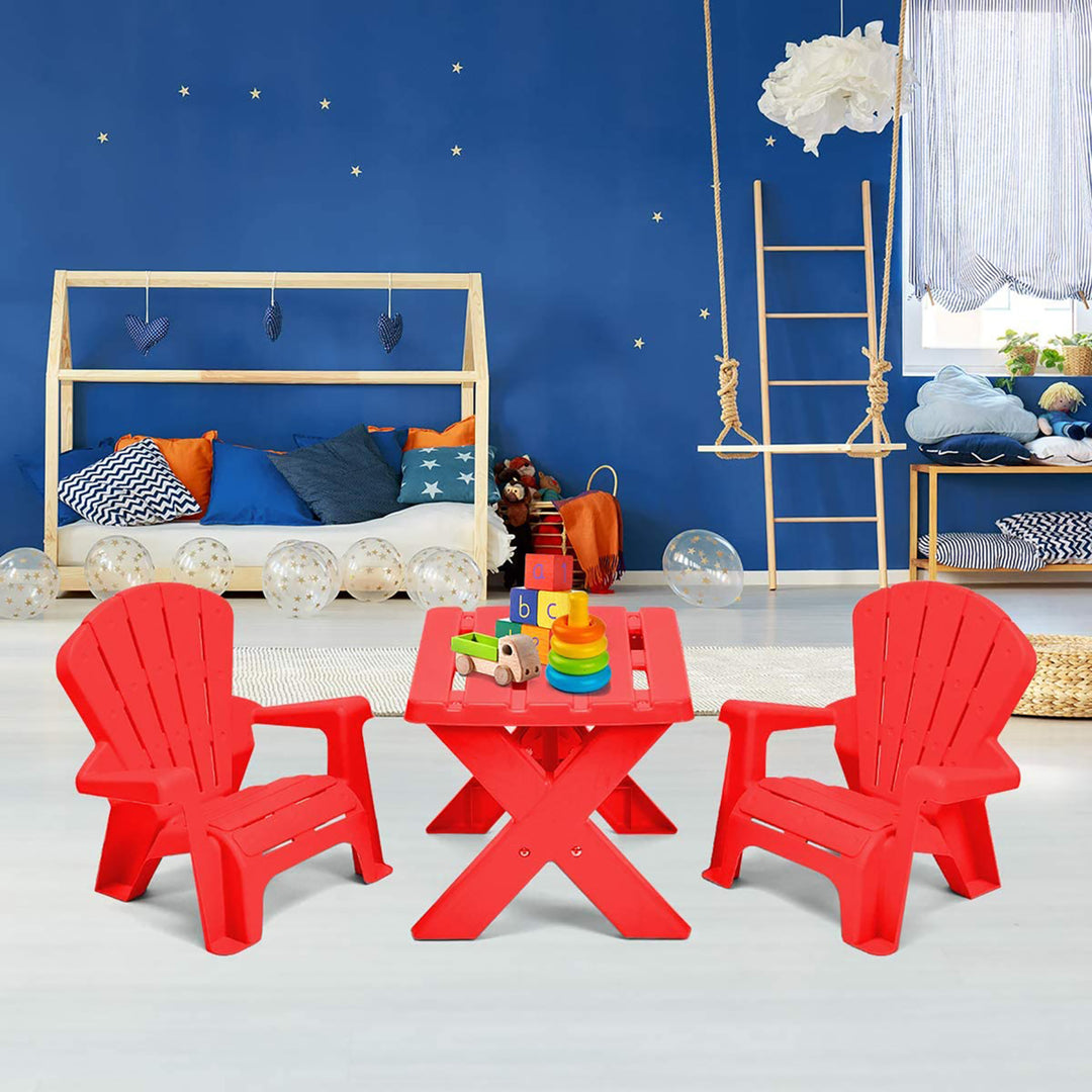 Plastic Children Kids Table & Chair Set 3-Piece Play Furniture In/Outdoor Red Image 1