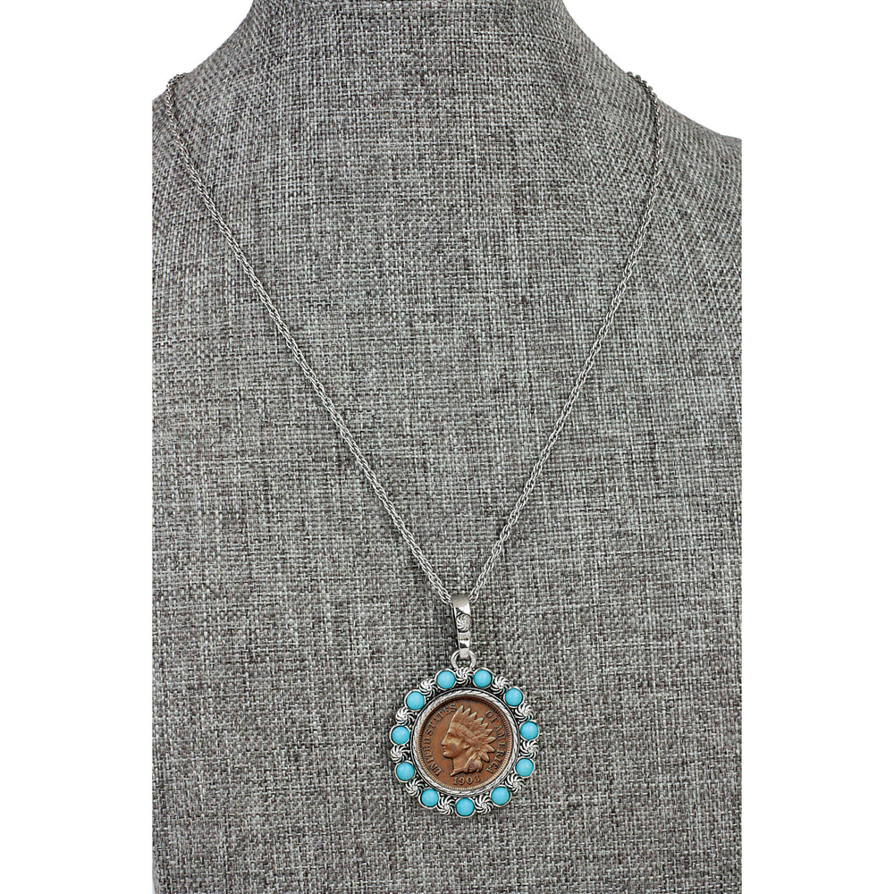 Indian Head Penny Coin Pendant with Real Turquoise Beads Image 2