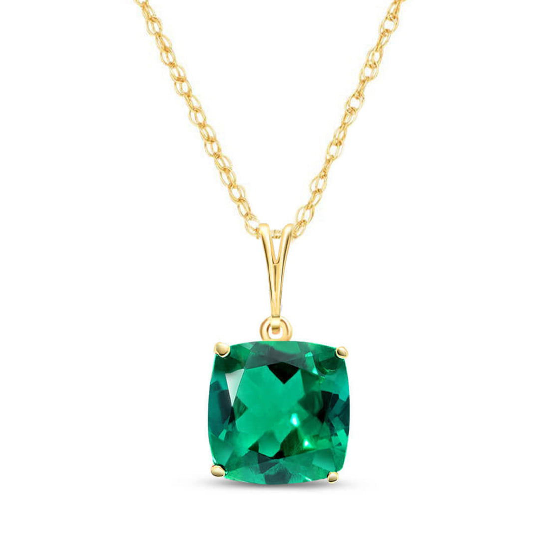 14K Solid Yellow Gold Necklace With Cushion Shape 3.10 ctw High Polished Genuine Emerald - Grade AAA (16 INCH) Image 1
