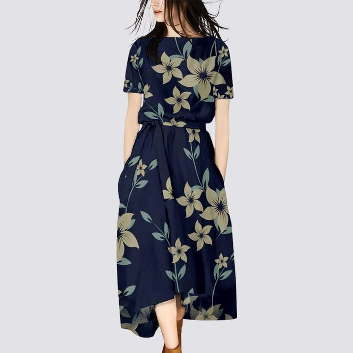 Crew Neck Floral Wrap Dress Image 1