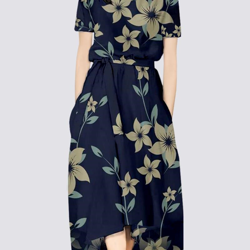 Crew Neck Floral Wrap Dress Image 2