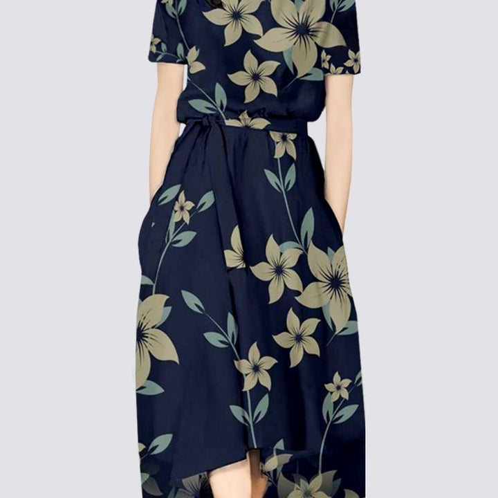 Crew Neck Floral Wrap Dress Image 2