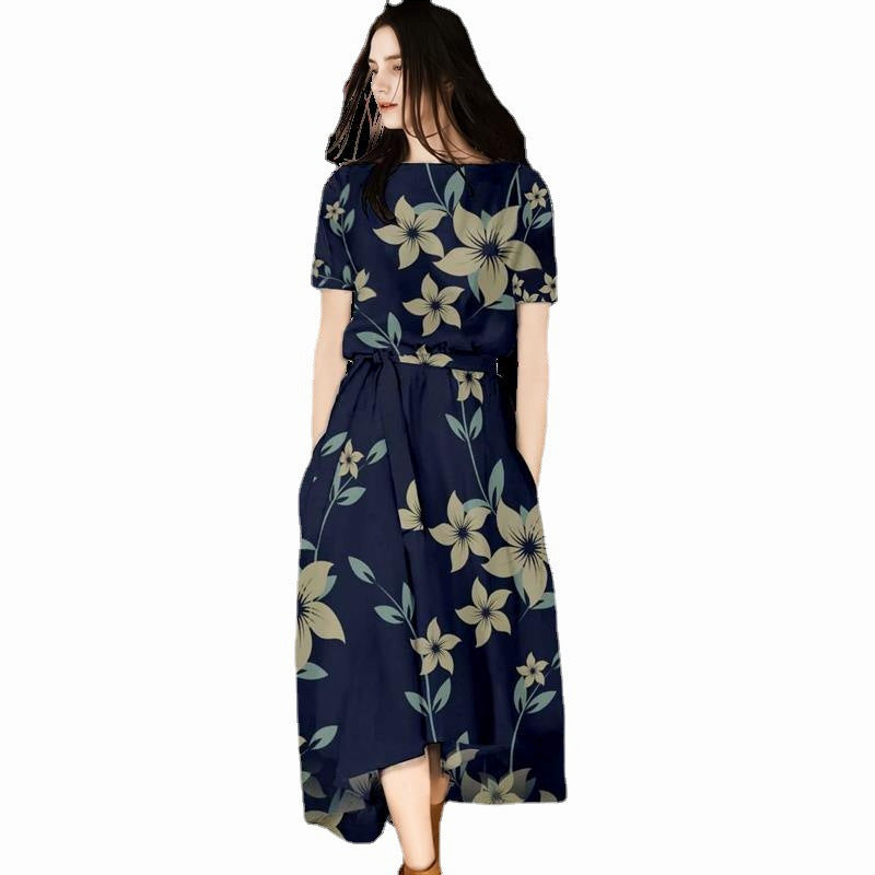 Crew Neck Floral Wrap Dress Image 3