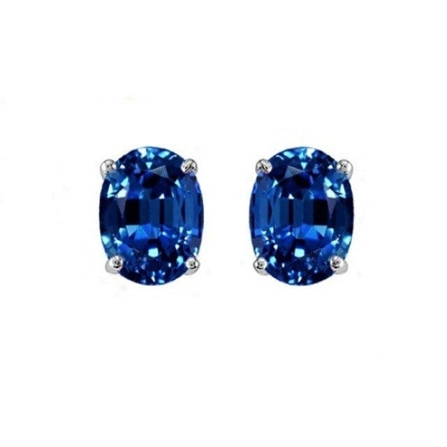 18K Gold Plated Lab Created Emerald-Cut Swiss Blue Topaz Studs Image 2