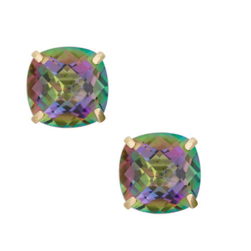 CZ Stud Earring 18K Gold Plated Square Cut Rainbow Colorful Cubic Zirconia Earrings Image 2