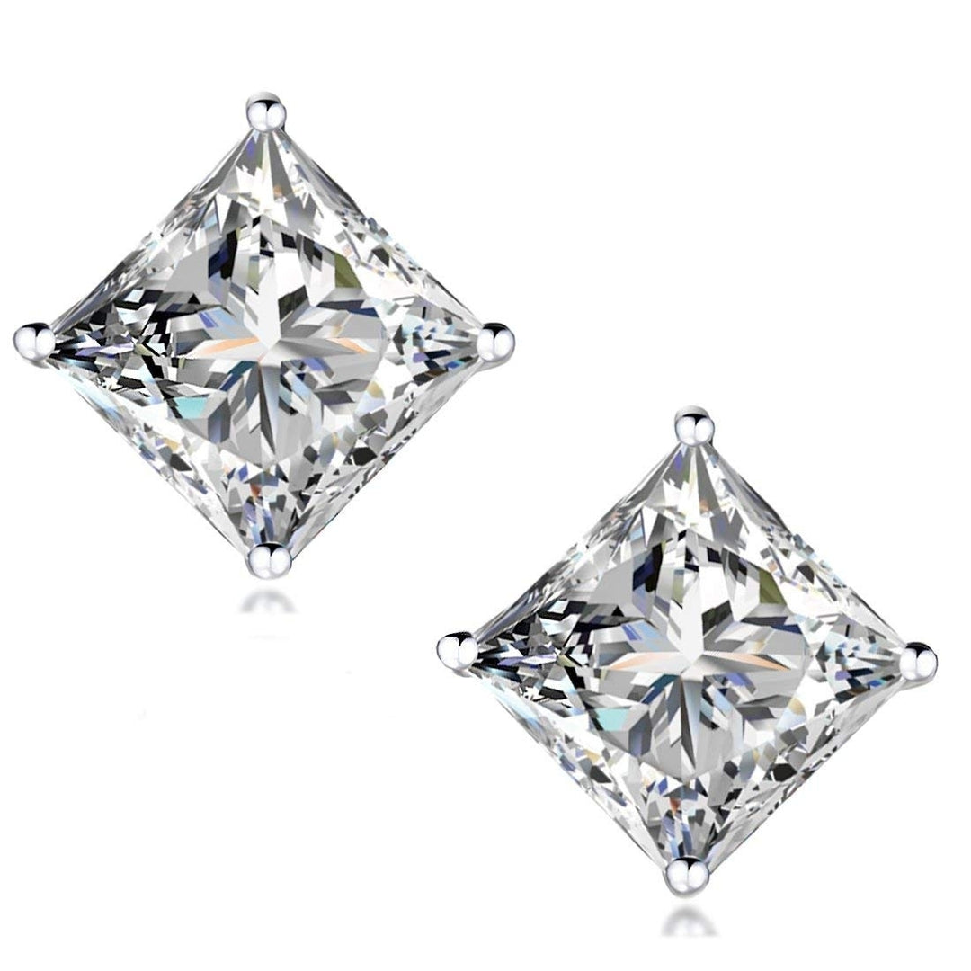 18K White Gold Plated Princess Cut 6mm CZ Stud Earrings Image 3